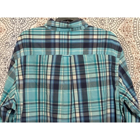 Chaps Easy Care Plaid Button Down Shirt In Teal & Navy L - Picture 4 of 8